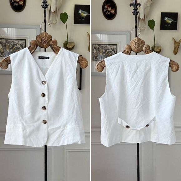 Emerson Lang Contemporary White Cotton Linen Cropped Vest L - Picture 1 of 6